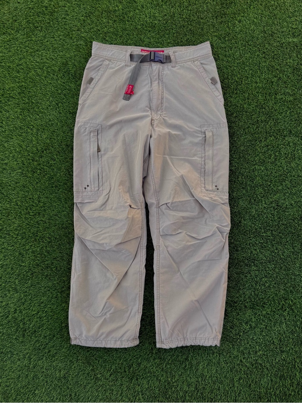 Vtg Y2k Abercrombie and Fitch Belted Cargo Pants Tan Paratrooper Baggy Sz Medium